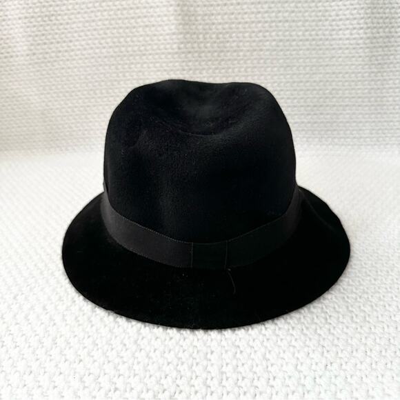 Helen Kaminski Australia Black Rabbit Fur Felt Ribbon Trim Fedora Classic Hat OS main image 6